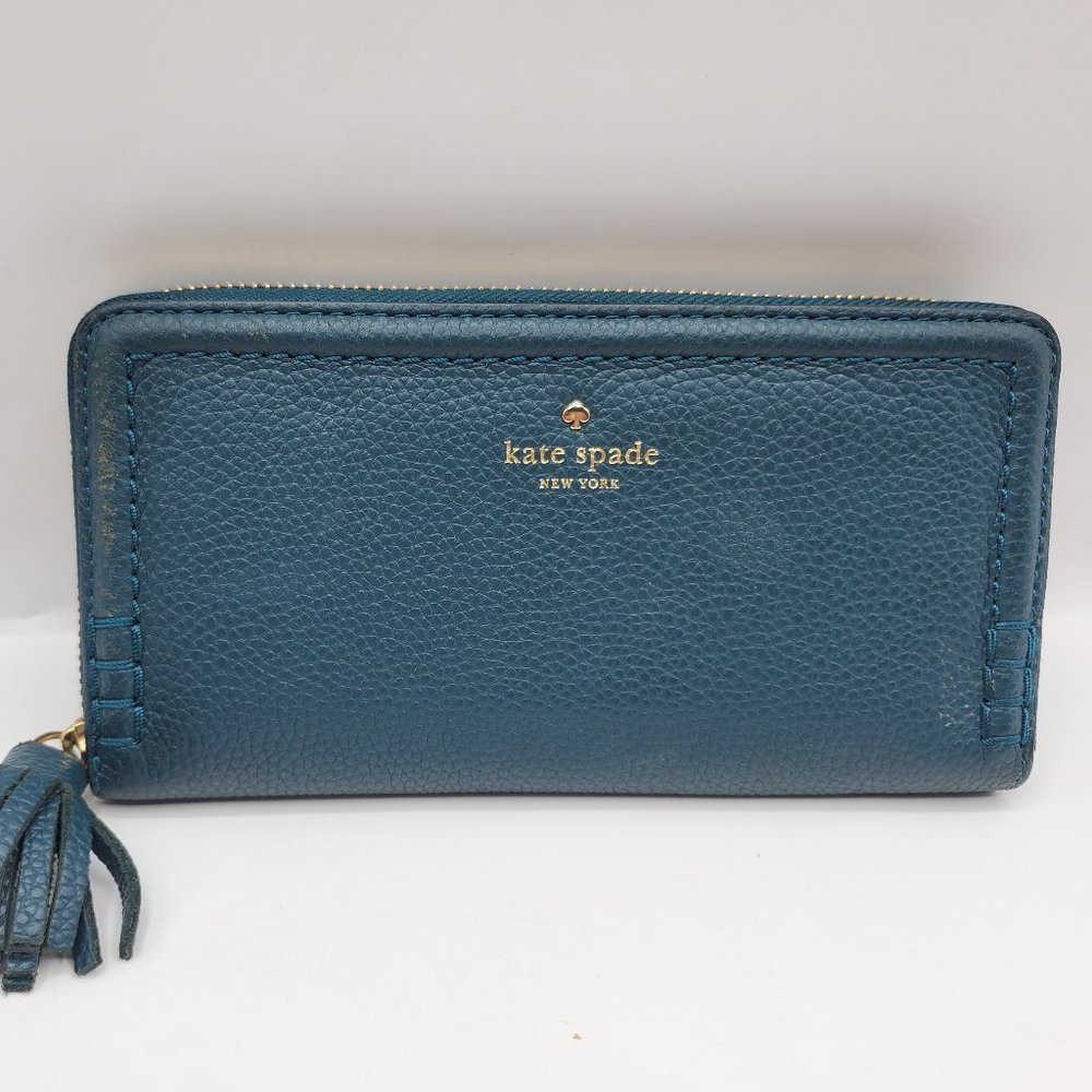 KATE SPADE PEBBLED LEATHER TASSEL ZIP LONG WALLET